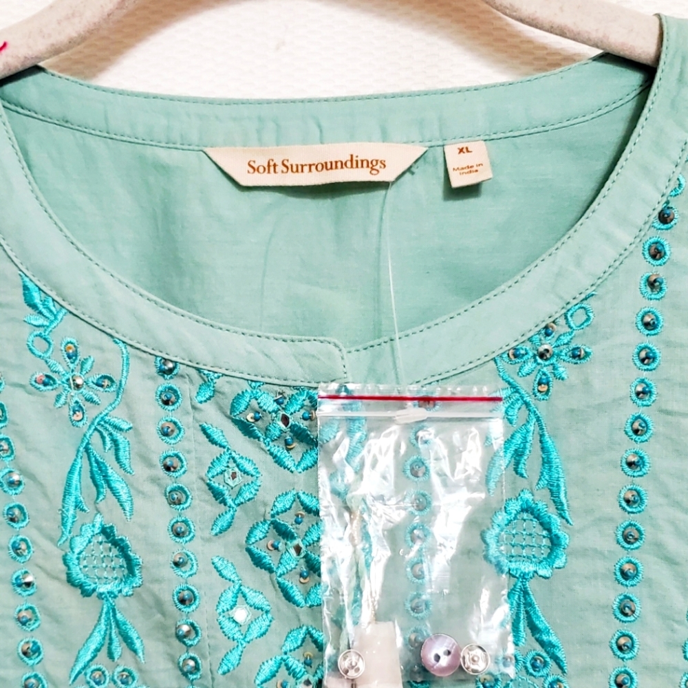 Soft Surroundings Embroidered Peasant Style Boho Tassel Top XL - Picture 5 of 9